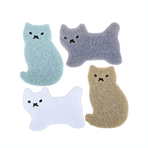 Kitchen Scrub Sponges Non-Scratch Multi-Use Heavy Duty Scrub Sponge for Dishes Pots and Pans Three-Layer Cat Shape Cleaning Sponge（4pack）（cat）
