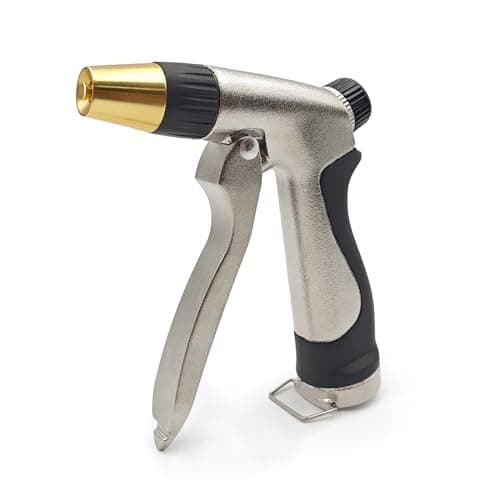 High Pressure Garden Hose Spray Nozzle - Upgraded 4 Mode Full Brass, Heavy Duty Metal with Non-Slip Grip for Plants, Cars, Pets