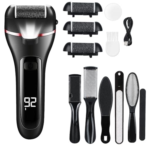 zikillya® Electric Foot Callus Remover, 16 Pack Foot File Pedicure Kit Tools,Waterproof Foot Scrubber Dead Skin Remover with 3 Roller Heads & 2-Speed Power Pedicure Tools for Feet Hands Heel (Black)