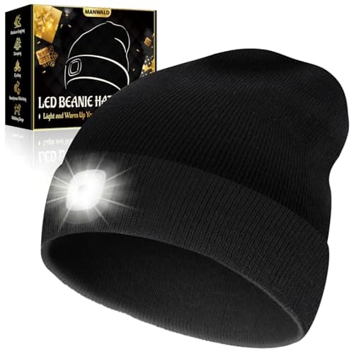 MANWALD LED Beanie Hat with Light, USB Rechargeable LED Headlamp, Gifts for Men, Christmas Stocking Stuffers for Men Adults, Birthday Gifts for Him Dad Husband, Boyfriends, Black