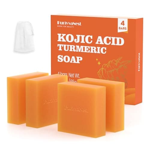 PurivvaNest Turmeric Soap Bar Dark Spot Kojic Acid Soap for Hyperpigmentation Remover for face and body Even Skin Tone, Moisturizing & Nourishing Natural Ingredients 65g x 4 Bars