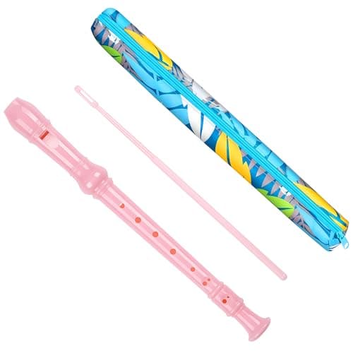 Soprano Recorder Instrument for Kids Beginners Student German Fingering C Key Recorder Instrument 3 Piece with Cleaning Rod and Bag Fingering Chart（Pink）