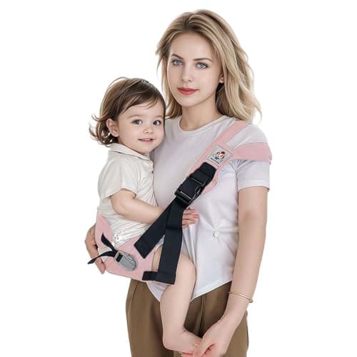 JOYNCLEON Baby Sling Carrier The Latest Safe and Breathable Anti-Slip Hip Pad Toddler Carrier Baby Essentials for Baby Boys and Girls Carrying 8-35lbs Pink