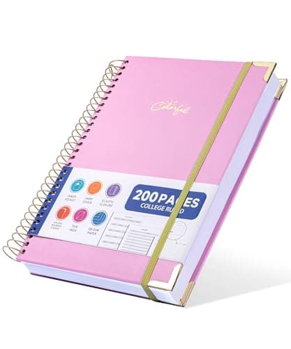 Yoment Hardcover Spiral Notebook Journal 7 X 10 with Contents, Contacts, College Ruled Notebooks for School Work B5 Aesthetic Cute Notebooks for Women, Pink