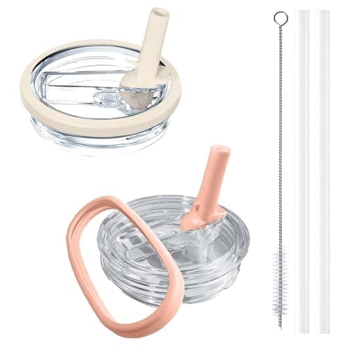 Aooiiysd 2 Pack Stanley Cup Lid Replacement 40 oz, for Stanley Quencher H2.0, Spill-Proof Design, High-End Anti-Fall And Heat-Resistant Material (Beige and Pink Set)