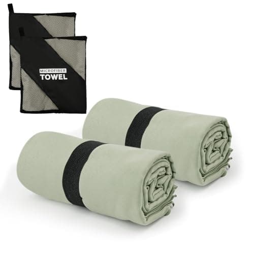 Yaozoon Camping Towel S Size Lightweight Microfiber Fast Drying for Travel Face Hand Neck Body Sweat Towels(Army Green, 2 Pack S)