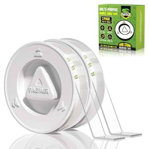 PAGFAER Double Sided Tape Heavy Duty, 2pcs Double Sided Mounting Nano Tape 13.3FT, Clear & Tough Two Sided Adhesive Tape, Removable Picture Hanging Strips for Wall, Poster, Carpet, Home Office