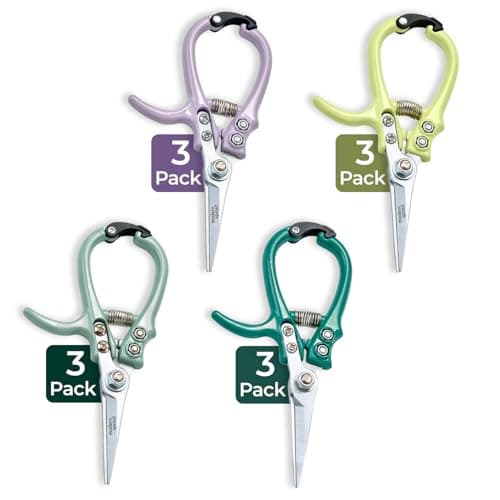 Modern Sprout Pruning Shears - Herb Snipping Scissors- Lightweight Gardening Tools W/Easy Lock - Flower Cutter Garden Shears - Carbon Steel Blade + Plastic-Free Reusable Holster (Multicolor, 12 Pcs)