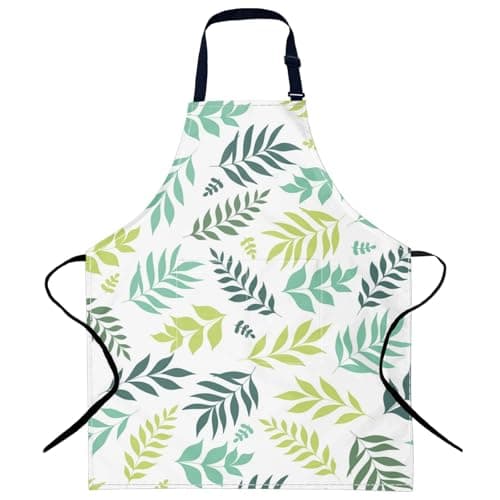 EXFAI Plant Palm Leaves Plant Adjustable Neck Bib Apron with Pocket for Men Women, Waterproof Aprons Gifts for Home Kitchen Cooking Baking Chef Painting Gardening and Party