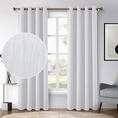 HOMEIDEAS Greyish White Blackout Curtains 52 X 84 Inches Long 2 Panels, Wave Line Textured Room Darkening Thermal Insulated Grommet Window Drapes for Living Room, Bedroom