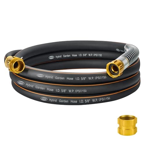 VUNDARA 5/8 in. × 10 ft. Flexible Hybrid Rubber Garden Hose, High Flow 5/8" I.D. No Memory Durable Lightweight Water Hose Leader Hose for Watering, Irrigation, Water Transfer Pump