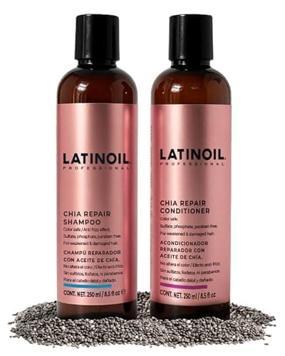 LATINOIL Chia Seeds Hair Repair Shampoo And Conditioner Sulfate & Paraben Free - Very Rich Natural Treatment Product, Thicken the Hair, Safe for Color Treated, Curly, Textured Hair, 8 Oz