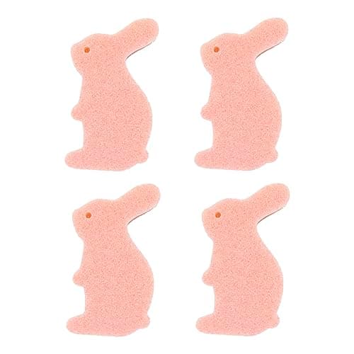 4 Pieces Rabbit Shape Kitchen Cleaning Sponge Double-Sided Multi-Use Scrub Sponge Dish Sponge for Heavy Duty Scouring Pads Kitchen Furniture Dish Bathroom (Pink Rabbit sponges)