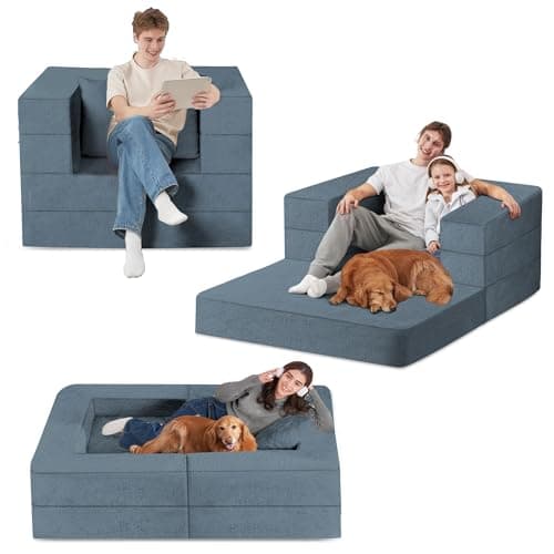 Cansunna Folding Bean Bag Chair for Adults,3-in-1 Bean Bag Couch Faux Fur Floor Sofa Large Beanbag Convertible Bean Bag Sofa Bed with Pillow in Bedroom,Living Room,Apartment(Twin,Gray)