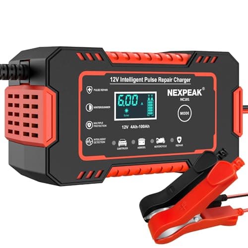 NEXPEAK NC101 Car Battery Charger, Smart Battery Trickle Charger 12V 6A Automotive Battery Maintainer Desulfator with Temp Compensation for Car Truck Motorcycle Lawn Mower Marine Lead Acid Batteries