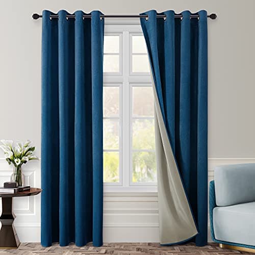 HOMEIDEAS Navy Blue Full Blackout Velvet Curtains,52 X 84 Inch Room Darkening Thermal Insulated Grommet Window Drapes for Bedroom, Living Room, 2 Panels