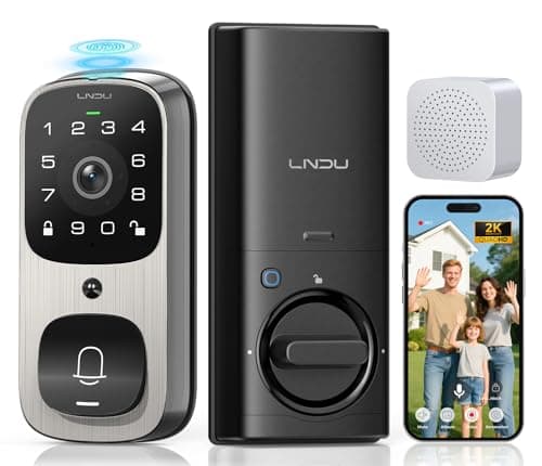 LNDU WiFi Smart Video Lock, 5-in-1 Fingerprint Keyless Entry Door Lock with App Control, Two-Way Audio, Dual Motion Sensors