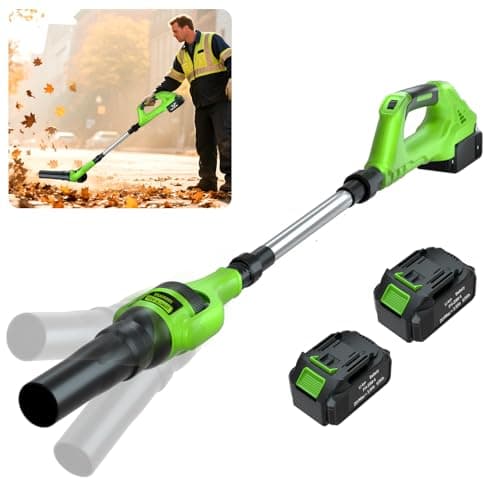 Leaf Blower Cordless, 21V Electric Leaf Blower Cordless with 2 Batteries, Adjustable 300° Multi-Angle Rotation Nozzle 3 Speed Modes 500CFM/180MPH for Lawn Care, Patio, Dust, Leaves, Yard, Car, Gutter