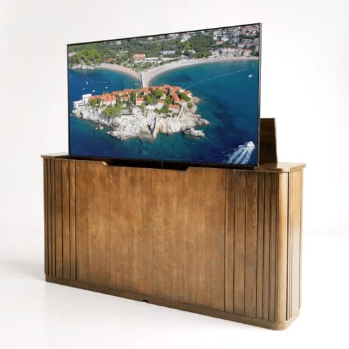 Elevationize High Density TV Lift Cabinet Bed| Versatile Freestanding & Wall-Placed Design, Motorized TV Lift with Hidden Storage, Oak Veneer Finish, Fits up to 55” TVs (Queen Size)