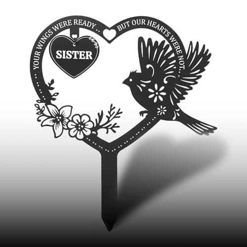 Grave Decorations for Cemetery - Sister Metal Memorial Grave Markers, Heart Memorial Gifts for Loss of Girl Garden Cemetery Decorations for Grave Memorial Day Plaques for Outdoors Yard Garden