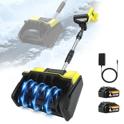Cordless Snow Shovel, 21V Electric Cordless Snow Blower with Battery and Charger, 19FT Throw Distance, Lightweight 9.9lb for Driveway, Steps, Patio, Sidewalk(Yellow)