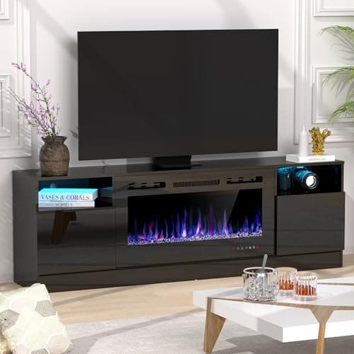 Ancohom Fireplace TV Stand with 36" Electric Fireplace,Entertainment Center for TVs up to 80", Modern Media TV Console with Adjustable LED Light for Living Room