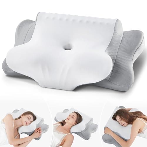 Camping Pillow Memory Foam Pillows,Cooling Ergonomic Dual-Sided Orthopedic Neck Cervical Pillow with Ice Silk Pillowcase, Breathable Contour Pillow for Travel, Side, Back, Stomach Sleepers