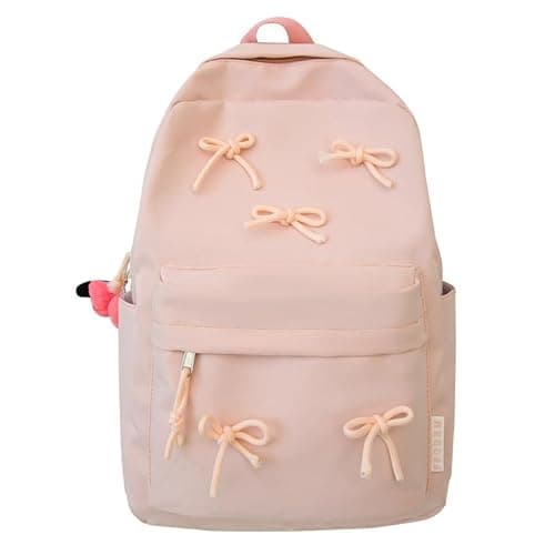 KAOBIO 2026 Trendy Cute Bowknot Backpack for Women Laptop Daypack Y2k Preppy Aesthetic Backpack Kawaii Coquette Backpack (Pink)