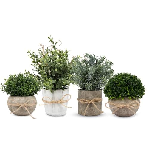 PENGYEE 4 Pack Small Fake Plants in White Pulp Pot for Home Decor, Artificial Plants Indoor, Small Faux Plants Indoor for Bathroom Bedroom Kitchen Office Farmhouse Room Shelf Decor