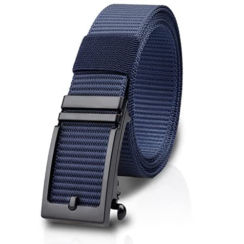 WIMSSERT Ratchet Belts for Men Casual Nylon Tactical Belt with Automatic Slide Buckle, Adjustable Trim to Fit Length 49",Navy