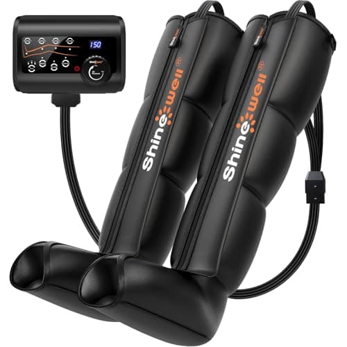 SHINE WELL Air Compression Leg Massager,Professional Leg Recovery System for Muscle Revival,Sequential Compression Leg Therapy Device with 11 Intensities,4 Massage Area Selectable (Large)