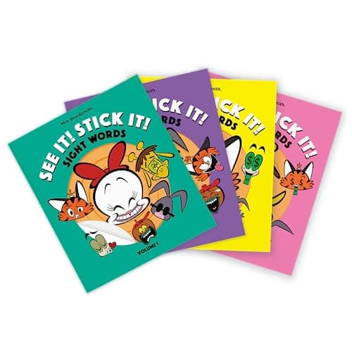 Mrs Wordsmith | See it! Stick it! Sight Words (Volumes 1-4) | Illustrated Vocabulary Sticker Book for Kids | Ideal for Ages 4 - 6 | Softcover Sticker Book | 200 Stickers