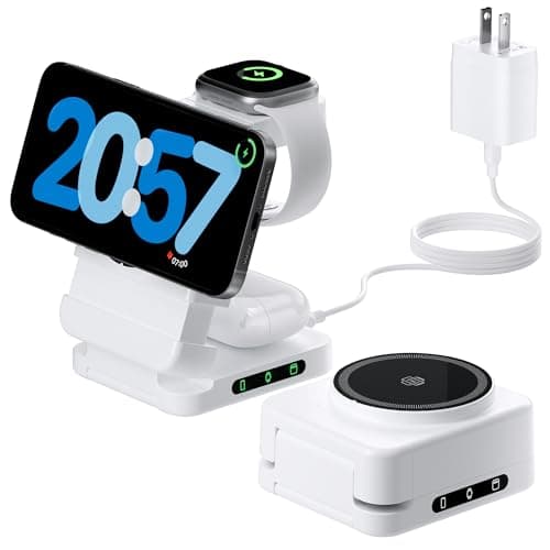 【2025 Upgraded】 Wireless Charger 3 in 1, Foldable Wireless Charging Station, Travel Magnetic Charger Stand, Nightstand 15W Charging Station for iPhone 16 Samsung S25 Samsung Watch TWS Earphone iWatch