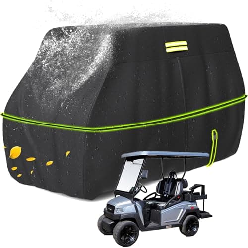 moveland 4 Passenger Golf Cart Cover, 𝟲𝟬𝟬𝗗 Waterproof Sunproof All-Weather Full Cover Fits for Most EZGO Club Car Yamaha Golf Cart, 𝟭𝟭𝟮 𝘅 𝟰𝟴 𝘅𝟳𝟯 𝗶𝗻𝗰𝗵, Black