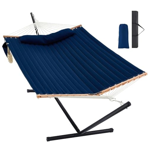 Homgava Two Person Hammock with Stand for Outside Heavy Duty, Outdoor Patio Hammock with Portable Steel Stand, Large Double Hammocks,480lbs Capacity.(Dark Blue)