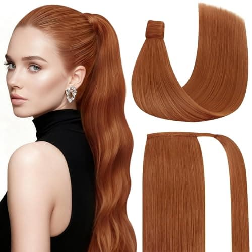 Ve Sunny Hair Extensions Ponytail Real Human Hair Wrap Around Clip in Ponytail Hair Extensions Straight Extensions Human Hair for Women Copper 20inch 80G