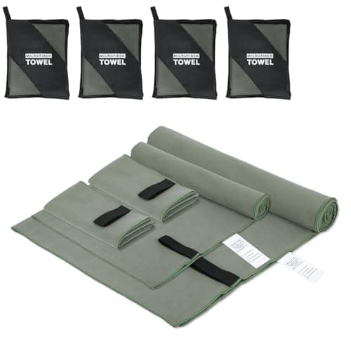 NUOYEE 4 Pack Microfiber Travel Towel S L XL Size Set Man Women Lightweight Quick Dry Camping Bath Towels for Body Beach Yoga Swimming Pool Hiking Outdoor Sports Towel(Army Green)
