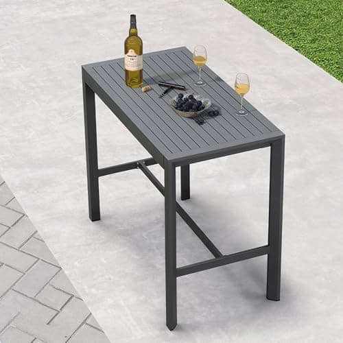 PURPLE LEAF Outdoor Counter Height Bar Table Patio Aluminum Dining Bistro Long Metal Table for Coffee Balcony Garden Indoor Kitchen Outside Gray
