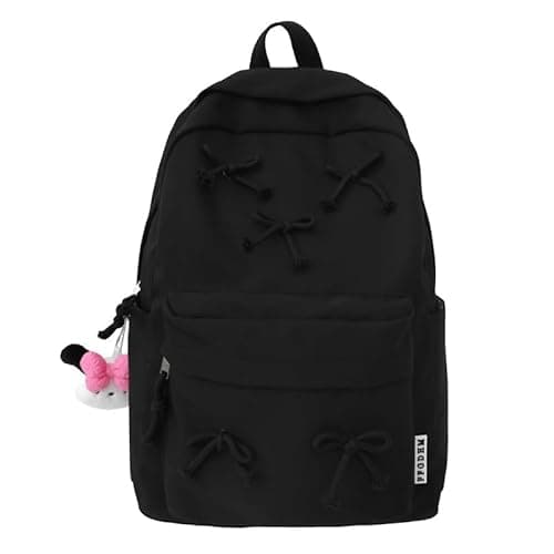 KAOBIO 2026 Trendy Cute Bowknot Backpack for Women Laptop Daypack Y2k Preppy Aesthetic Backpack Kawaii Coquette Backpack (Black)