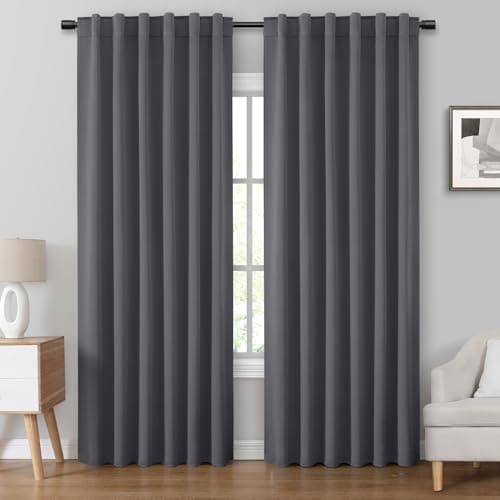 HOMEIDEAS Blackout Curtains, 2 Pages Grey Gray Room Darkening Bedroom Pinch Pleated Curtains Thermal Insulated Back Tab Rod Pocket Drapes for Bedroom, W52 x L84