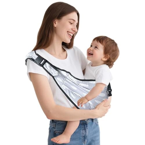 Baby Sling Carrier with Hip Seat - Adjustable & Safety Certified, Ergonomic Non-Slip Design for Newborn to Toddler (0-36 Months) -Carrying 8-35lbs Gray Feather