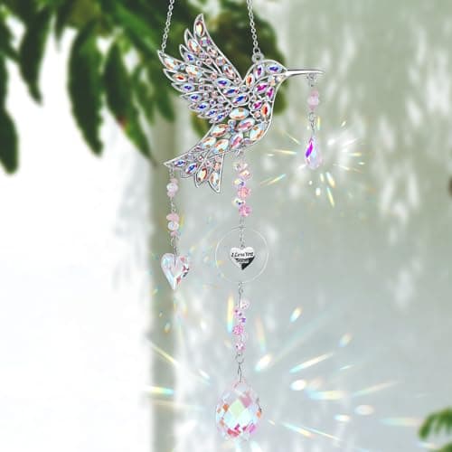 Mom Birthday Gifts from Daughter - Mom Gifts for Mother's Day Birthday - Hanging Sun Catchers Indoor Window Hummingbird Gift for Bird Lovers Mother Grandma Outdoor Garden Home Decor