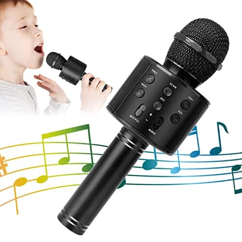 KIDWILL Wireless Bluetooth Karaoke Microphone for Kids and Adults, 5-in-1 Portable Handheld Karaoke Mic Speaker Player Recorder with Adjustable Remix FM Radio for Girls Boys Teens Adults