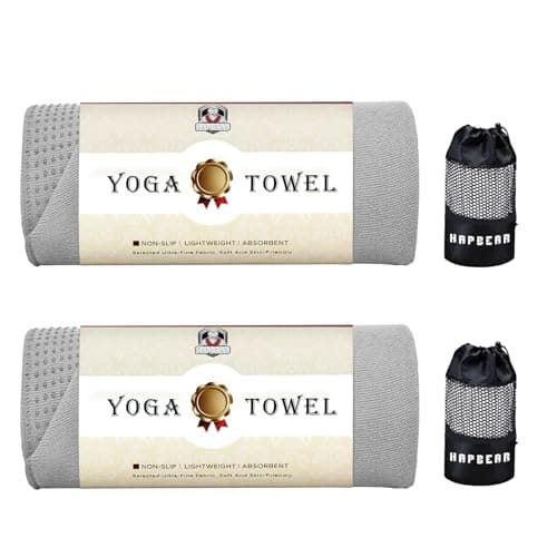 HAPBEAR 2 Pack Hot Yoga Towel - Non Slip Yoga Mat Towel with Grip Dot, Super-Absorbent, Soft Microfiber Towel for Hot Yoga, Pilates and Fitness