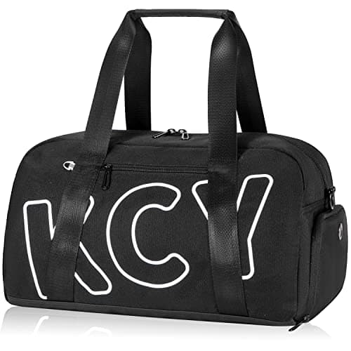 KCY Sports Gym Bag with Wet Pocket & Shoes Compartment for Women & Men, Small Sports Duffel Bag for Yoga Baseball Camping Travel, Waterproof, Lightweight, Carbon-black