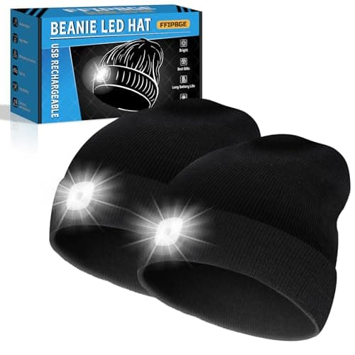 FFIPBGE Christmas Stocking Stuffers for Men Adults, Beanie Hats with Light, USB Rechargeable LED Hand Free Headlamp, Birthday Gifts for Men, Women, and Teens, Ideal for Camping, Hiking, 2 Pack, Black