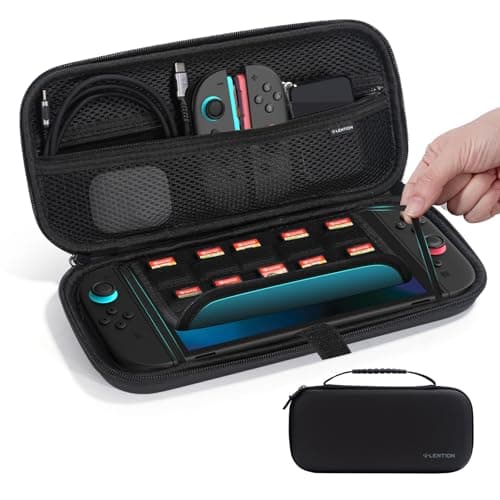 LENTION Carrying Case for Nintendo Switch 2(2025) with Handle, Protective Switch 2 Hard Shell Case with 10 Game Card Slots, Slim Compact & Lightweight Travel Bags for Console & Accessories (Black)