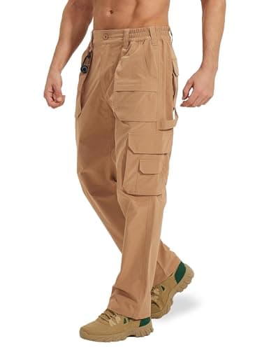 MOURCE Mens Cargo Pants Water Resistant Quick Dry Tactical Work Pants for Men with 9 Pockets Lightweight Breatable, Khaki 3XL