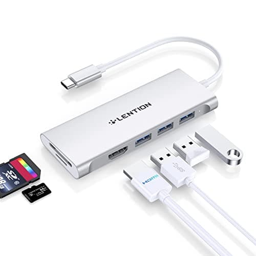 LENTION USB C Hub with 4K HDMI, 3 USB 3.0, SD/Micro SD 3.0 Card Reader, Compatible 2023-2016 MacBook Pro, New Mac Air/Surface, Chromebook, iPhone15 or More, Stable Driver Adapter (C34, Silver)
