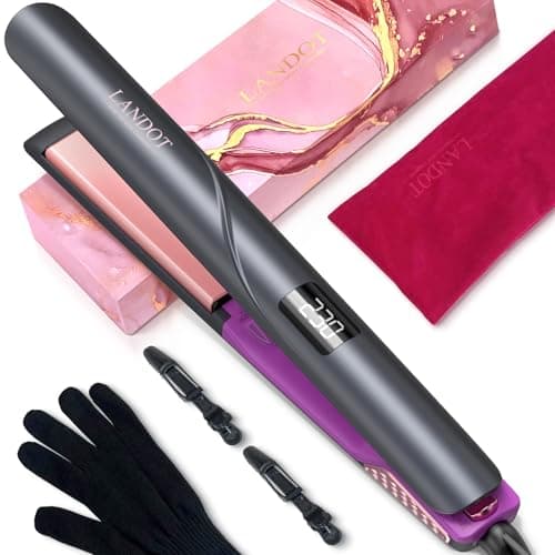 LANDOT Flat Iron Hair Straightener: Ceramic Ionic Straightener for Frizz-Free Shine - Adjustable Temp 250-450F & Auto Shut Off + Travel Pouch
